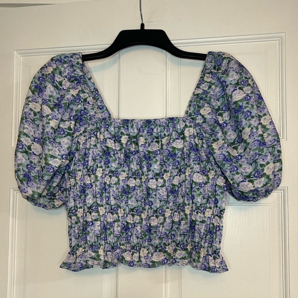 English Factory Floral Shirred Puff Sleeve Floral Crop Top